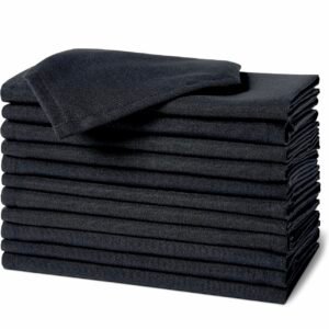 Sophisticated black cloth napkins designed for modern event styling and dramatic table contrasts.