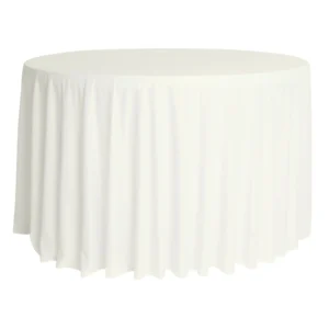 Elegant ivory round tablecloth designed for wedding receptions, formal dinners, and luxury event setups.